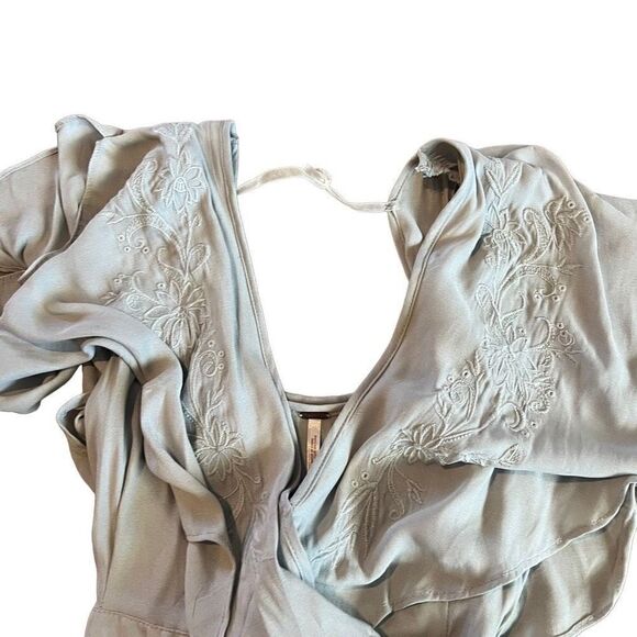 Free People Fiona Long Gray Floral Embroidered Wrap Maxi Dress SIZE S - Picture 4 of 10